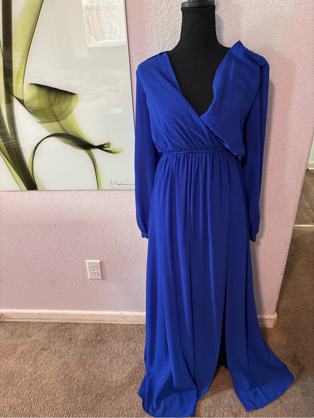 Lulu's Royal Blue Long Sleeve Wrap Maxi Dress